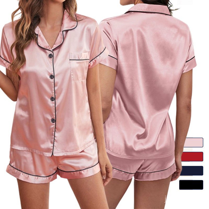 Joyjoy Conjunto de Pijama de Cetim Plus Size, Duas Peças, Camiseta de Manga Curta e Shorts, M-2XL