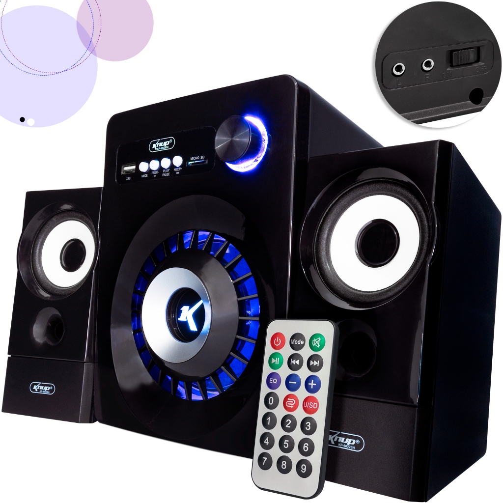 Caixa de Som 2.1 Subwoofer Amplificador Bluetooth para TV PC Gamer Aux FM Potente com controle